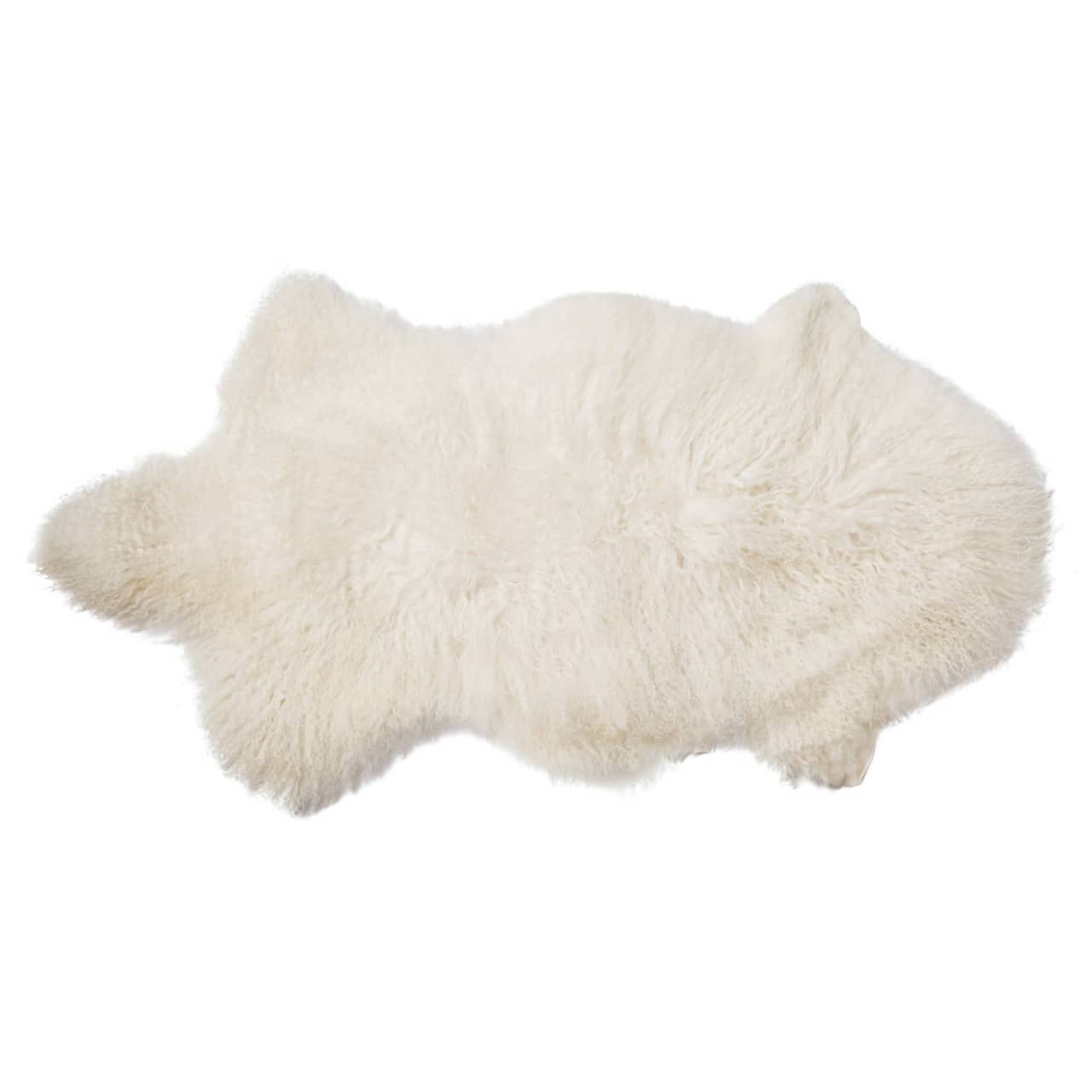 Hello Honey® White Natural Mongolian Lamb Fur Rug, 35" x 20"